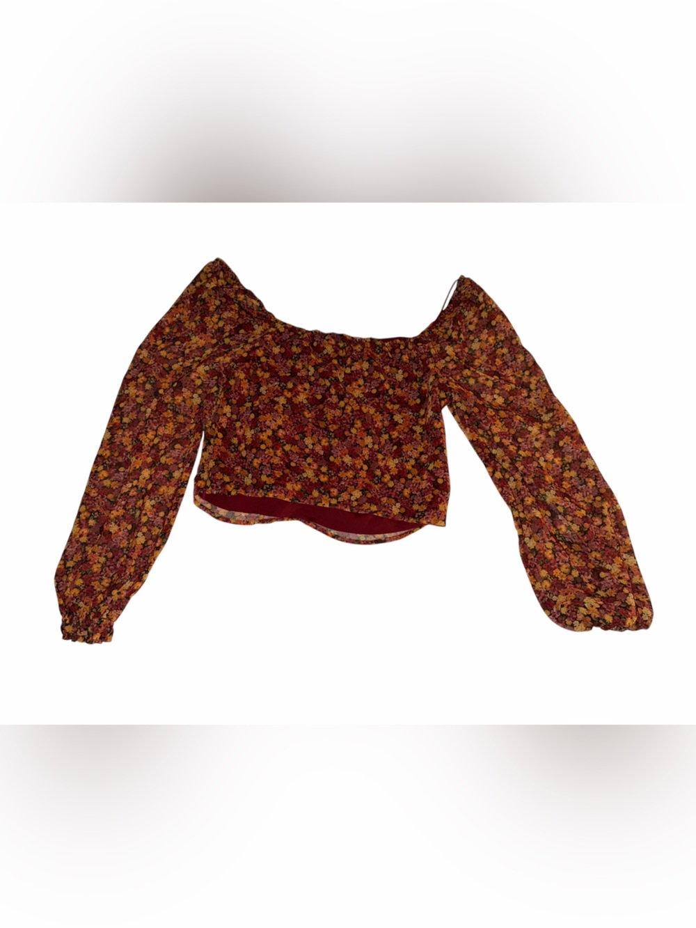 BB Dakota by Steve Madden Rust Floral V-Neck Long Sleeve Crop Top - Picture 5 of 6
